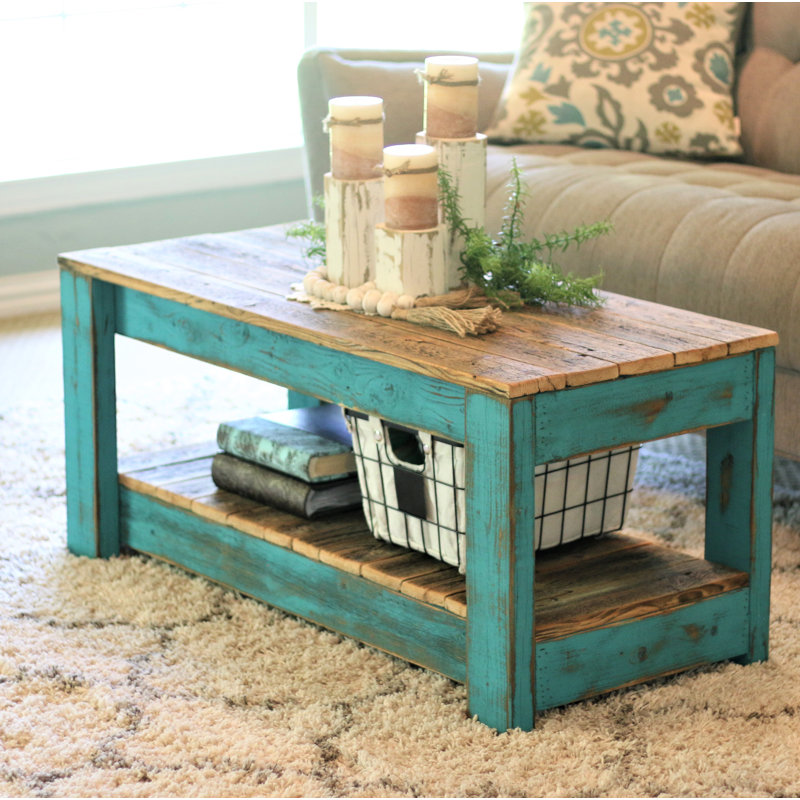 Elihu Solid Wood Coffee Table Turquoise